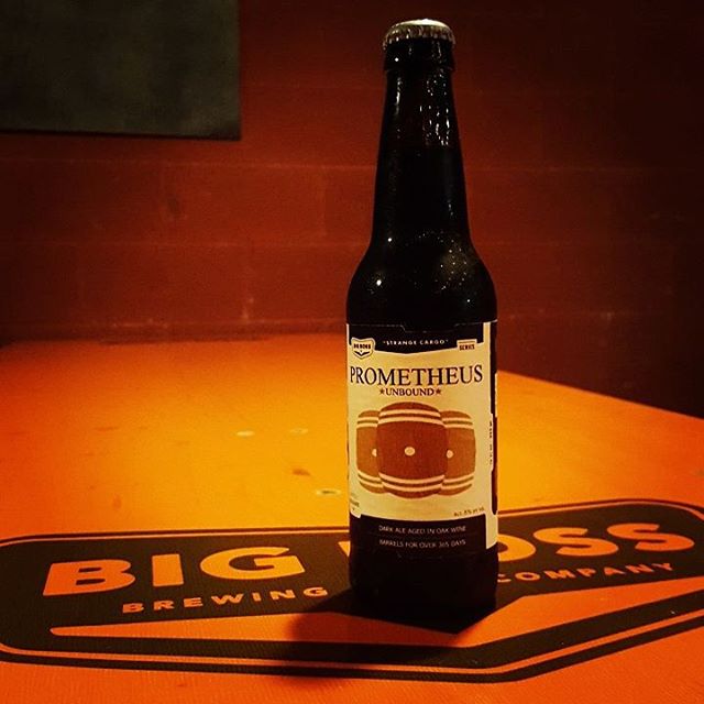 Prometheus Unbound available for a limited time at the #bigbosstaproom!Part of the #strangecargo series, the Prometheus Unbound is a dark ale aged in oak wine barrels for over 365 days.#prometheusunbound #bbbtaproom